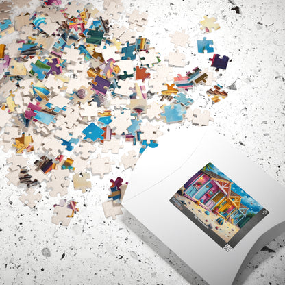 Beach Puzzle with Pastel Huts, Coastal Jigsaw Puzzle for Adult, 110-1014 Pieces Seaside Puzzle Fun Family Game, Friend Gift for Puzzle Lover Puzzle The Puzzle Chest
