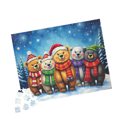 Starlit Christmas Bears Jigsaw Puzzle, Festive Bear Family Game for Holiday Fun, Birthday Gift, Cozy Nights Solo Activity, Family Game Night
