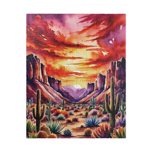 Puzzle - Desert Landscape 1000 Piece Jigsaw, Cactus Sunset Mountain Scene, Challenging Adult Hobby Game, Relaxing Family Activity, Home 110 pcs (Vertical) Puzzle The Puzzle Chest