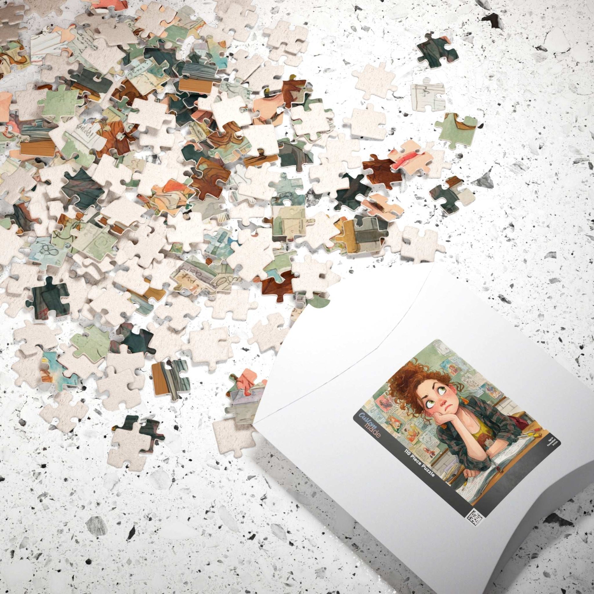 Funny Student Classroom Cartoon Puzzle - Girl at Desk with Whimsical School Background Puzzle The Puzzle Chest