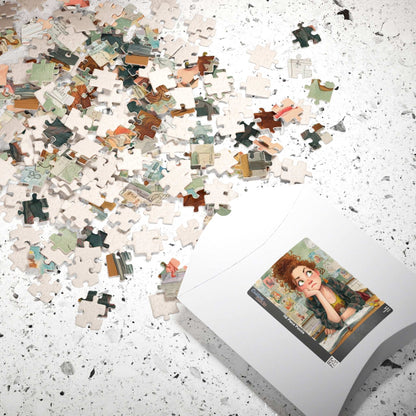 Funny Student Classroom Cartoon Puzzle - Girl at Desk with Whimsical School Background Puzzle The Puzzle Chest