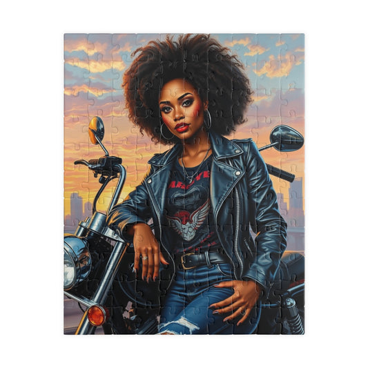 Motorcycle Chic Puzzle - 110, 252, 520, 1014-Piece African American Woman, Perfect Gift for Bikers, Adventurers, and Puzzle Enthusiasts 110 pcs (Vertical) Puzzle The Puzzle Chest