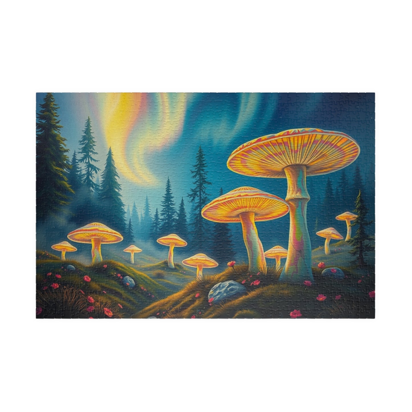 Enchanted Mushroom Puzzle with Aurora Borealis Design - Perfect Gift for Nature Lovers, Family Game Night, and Relaxation 1014 pcs (Horizontal) Puzzle The Puzzle Chest