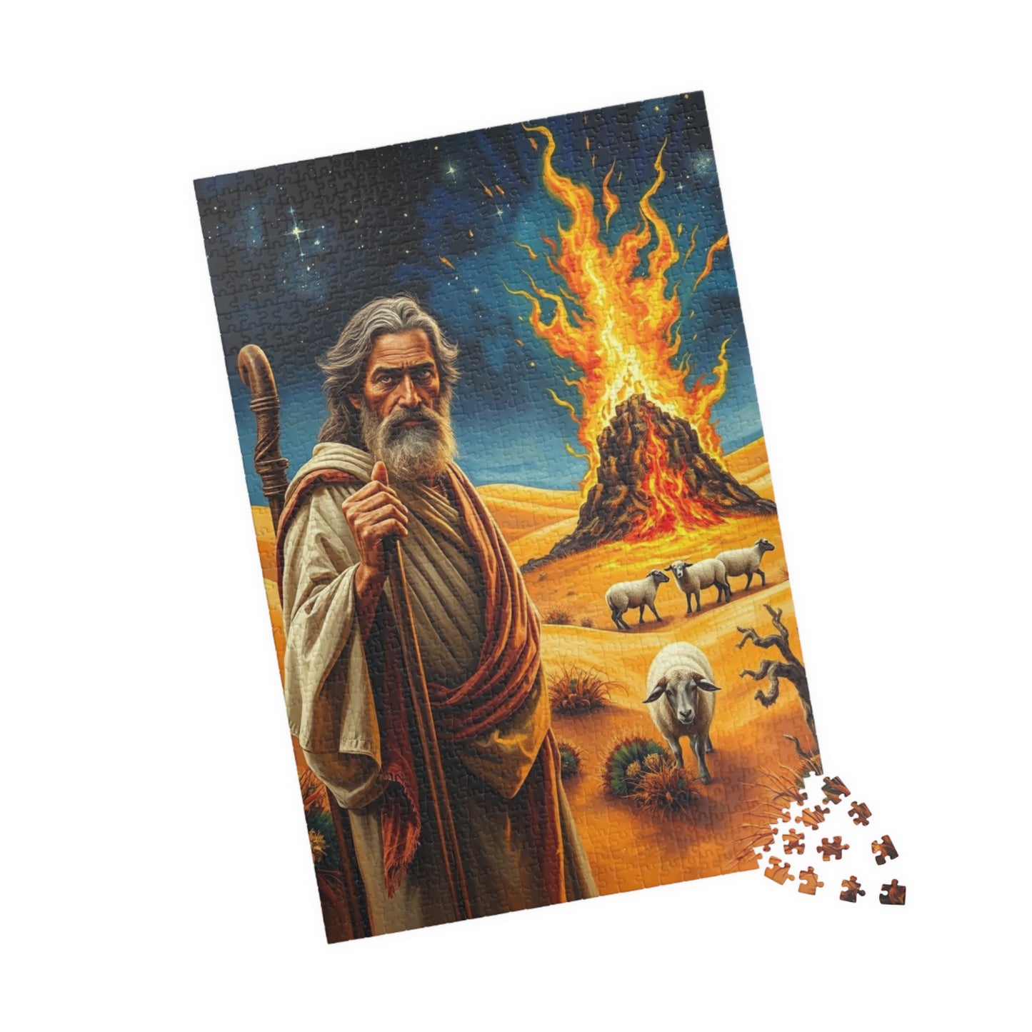 Religious Art Jigsaw Puzzle, 110-1014 Piece Burning Bush Christian Spiritual Gift, Faith-Based Family Game Bible Story Illustration, Mindful Puzzle The Puzzle Chest
