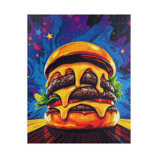 Cheesy Burger Puzzle | Fun Pop Art Jigsaw Game for Foodies, Colorful Unique Gift for Friends, Family Game Night Brain Teaser, Burger Lovers 520 pcs (Vertical) Puzzle The Puzzle Chest