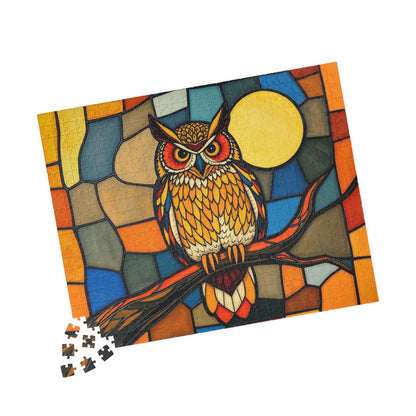 Moonlit Owl Puzzle - Stained Glass Style, 110-1014 Piece Jigsaw for Fun Adult Activity, Gift for Family, Home Entertainment, Mindful Game