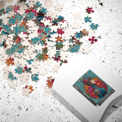 Colorful Female Portrait with Floral and Gear Elements - Unique Steampunk Art Jigsaw Puzzle Puzzle The Puzzle Chest