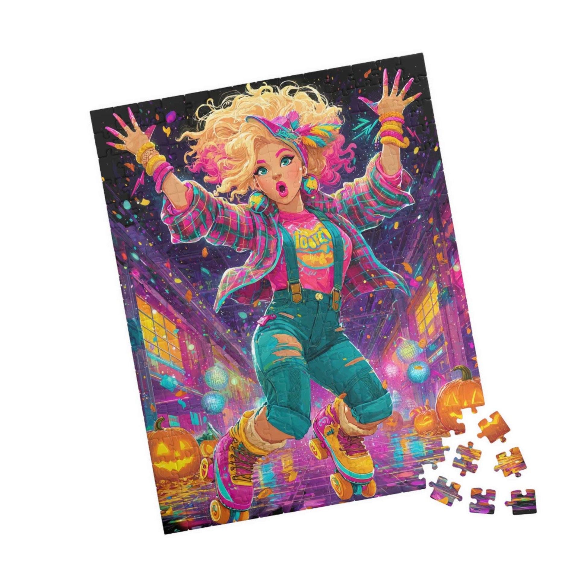 1980s Autumn Cowgirl Jigsaw Puzzle - Neon Skating Rink, Retro Roller Skating Game for Fun Family Nights, Gifts for Adults, Brain Teaser 252 pcs (Vertical) Puzzle The Puzzle Chest