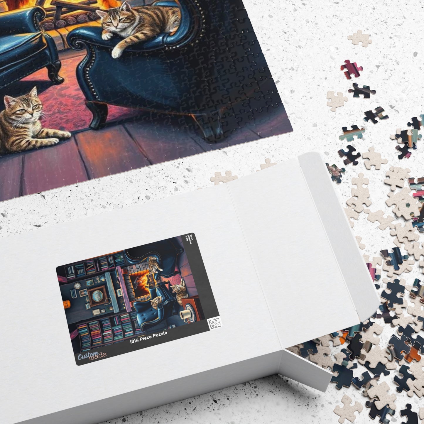 Cozy Cat-Themed Reading Room Puzzle - Home Library Jigsaw Game Perfect for Cat Lovers, Family Fun, Bookish Gift Idea, Quiet Leisure Activity