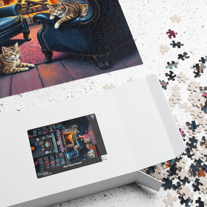 Cozy Cat-Themed Reading Room Puzzle - Home Library Jigsaw Game Perfect for Cat Lovers, Family Fun, Bookish Gift Idea, Quiet Leisure Activity