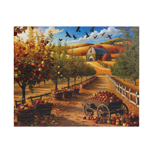 Apple Orchard Jigsaw Puzzle, Autumn Landscape Scene, Gift for Puzzle Lovers, Family Fun, Cozy Night In, Fall Decor, Thanksgiving 110 pcs (Horizontal) Puzzle The Puzzle Chest