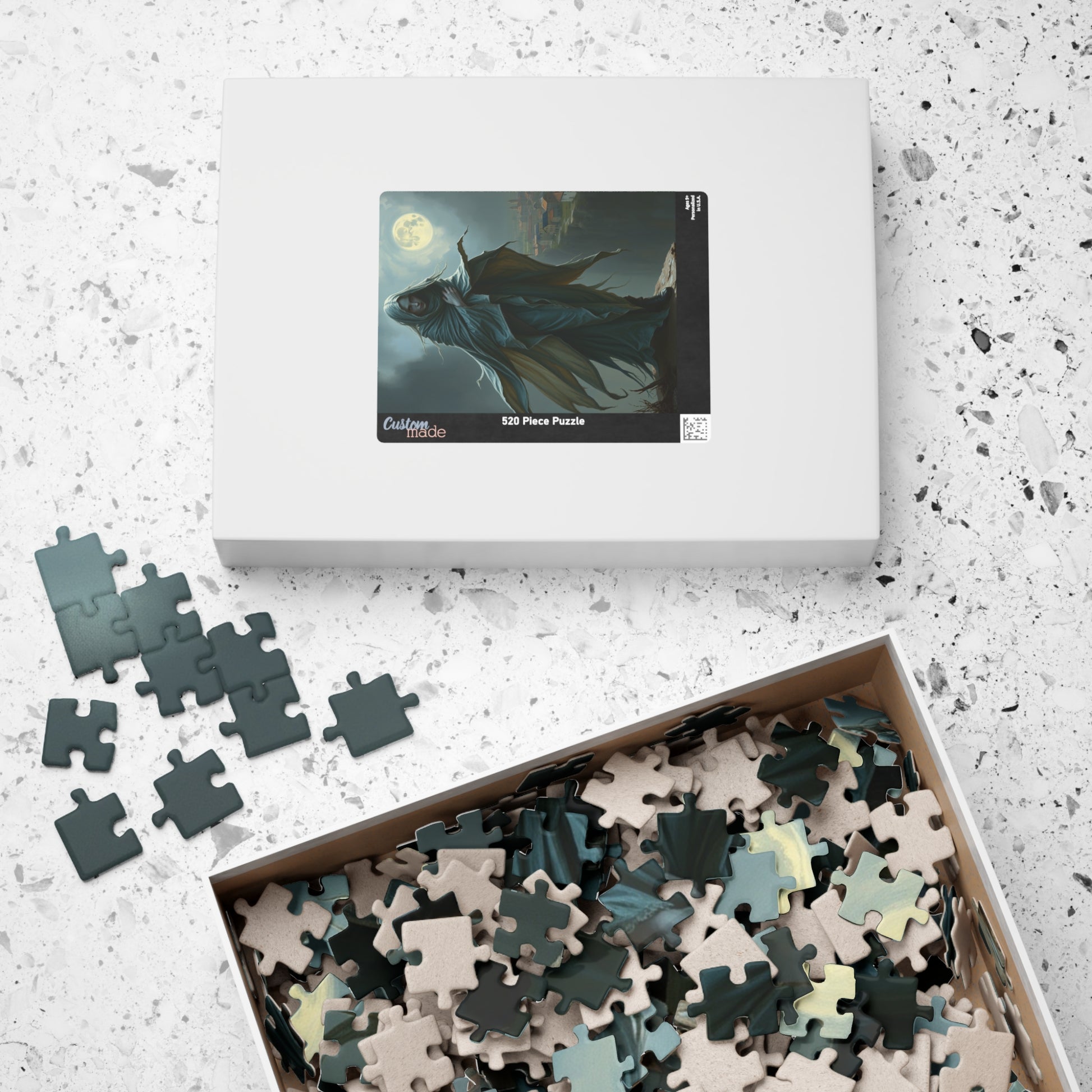 Gothic Puzzle, Banshee Design 110-1014 Piece Jigsaw, Moonlit Village Windswept Cliff Silver Gray Shroud, Unique Gift Idea, Relaxing Activity Puzzle The Puzzle Chest