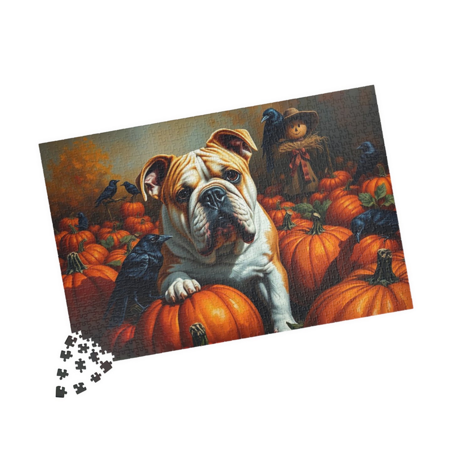 Autumn Pumpkin Dog Puzzle, Fall Bulldog Jigsaw Game for Dog Lover Gift, Family Game Night, Halloween Fun, Thanksgiving Activity Brain Teaser Puzzle The Puzzle Chest