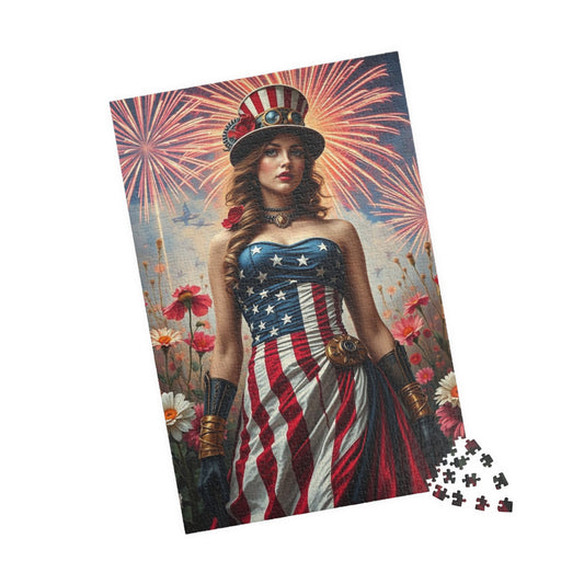 Patriotic Puzzle Art for Independence Day - Woman Portrait, American Theme Jigsaw Game, 110 252 520 1014-piece Puzzles, Family Fun Activity
