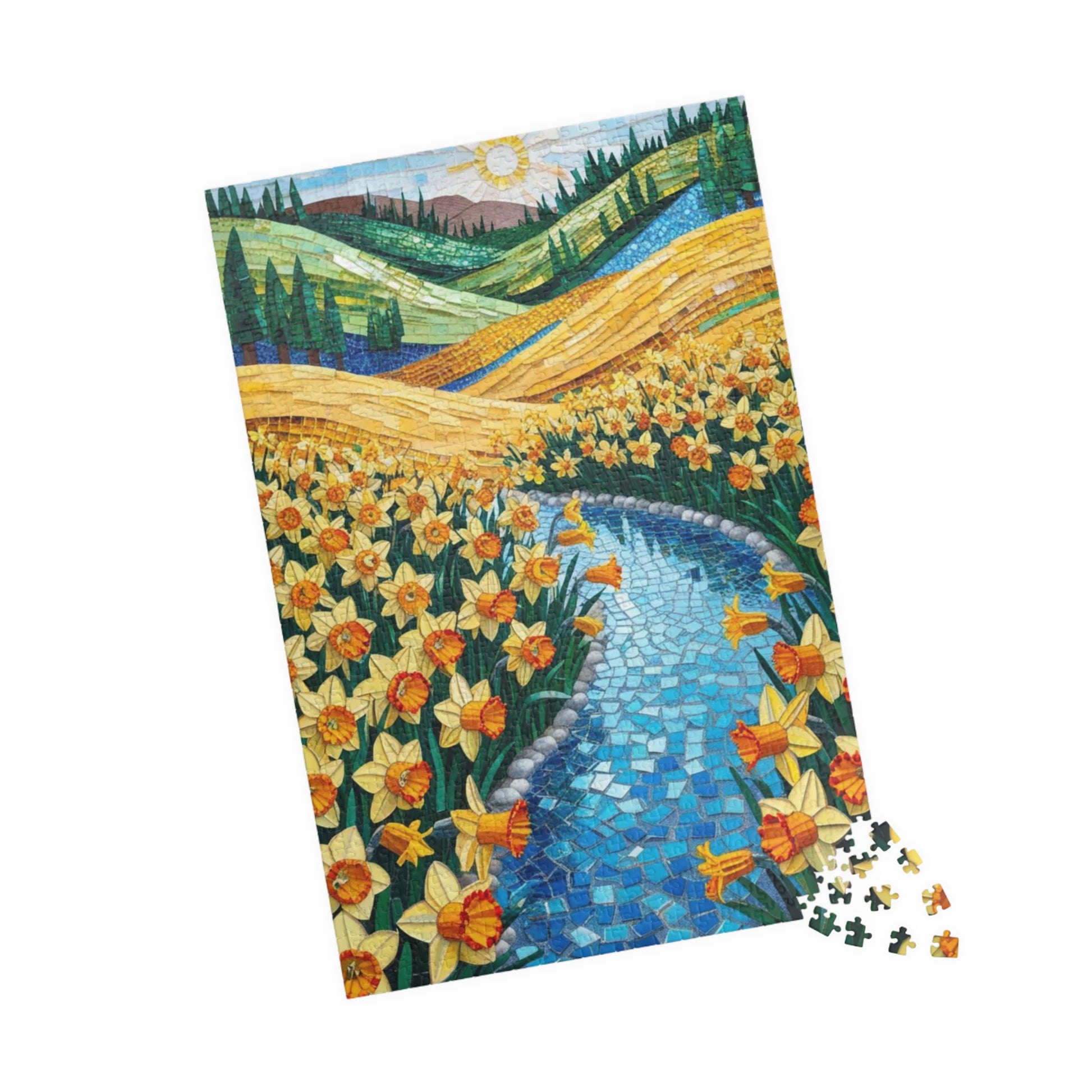 Puzzle, Golden Daffodil Valley 110-1014 Piece Jigsaw, Mosaic Nature Scene, Relaxing Indoor Activity, Mindfulness Hobby, Spring Floral Puzzle Puzzle The Puzzle Chest