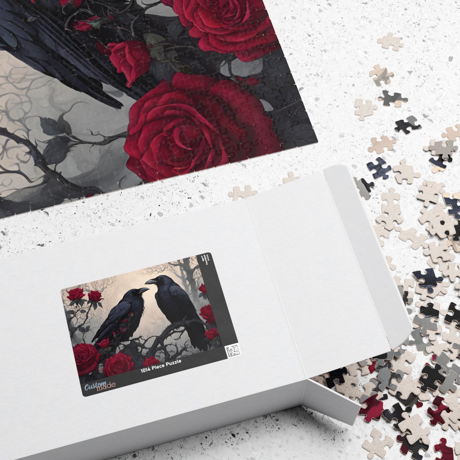 Gothic Raven and Crimson Roses Puzzle, Hauntingly Beautiful Dark Fantasy Art Jigsaw Game, Mind Challenge, Artistic Hobby, Puzzle Lover Gift Puzzle The Puzzle Chest