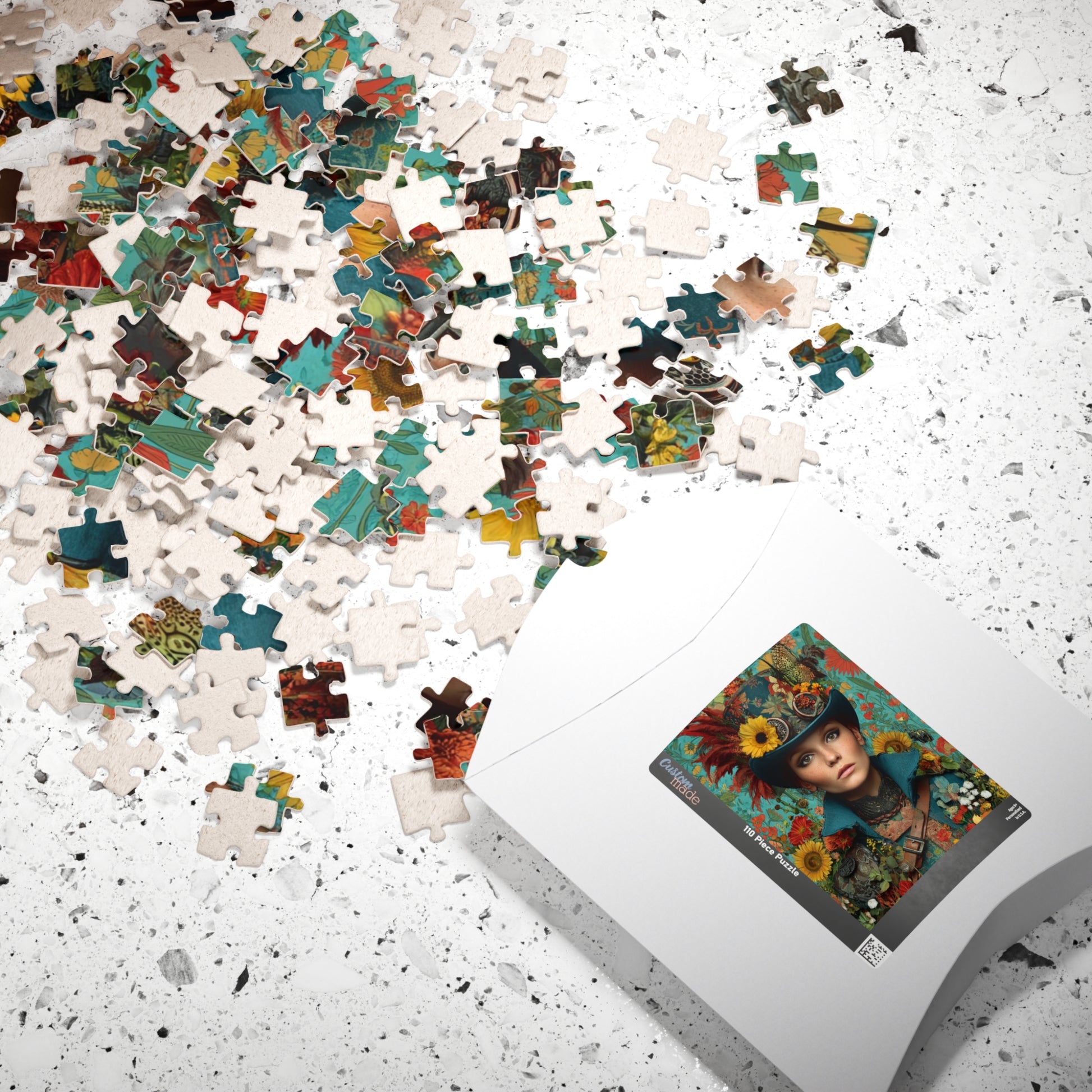 Colorful Steampunk Woman Jigsaw Puzzle – Intricate Floral Portrait with Detailed Hat Design Puzzle The Puzzle Chest