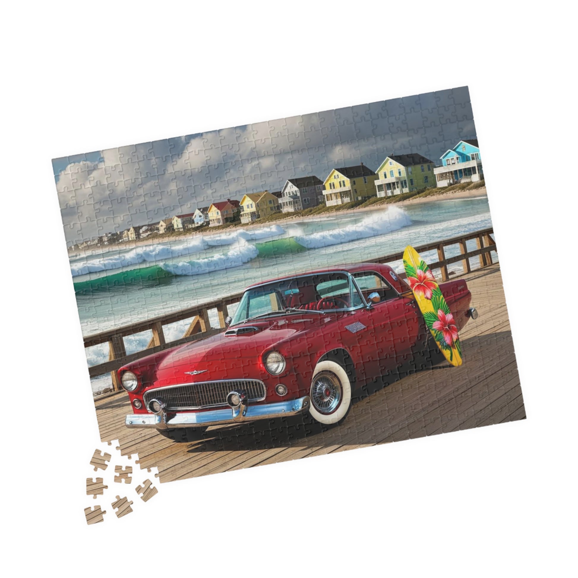 Vintage Car Puzzle, Classic Red 1955 Ford Thunderbird, Perfect Gift for Retro Puzzler Family Activity, Beach Lover, Holiday Fun Brain Teaser Puzzle The Puzzle Chest