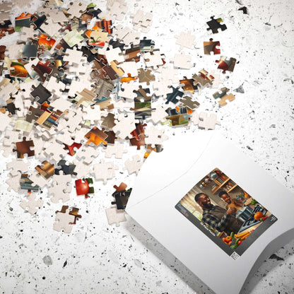 Black Family Cooking Jigsaw Puzzle - African American Father and Son Kitchen Scene, Afrocentric Art Puzzle The Puzzle Chest