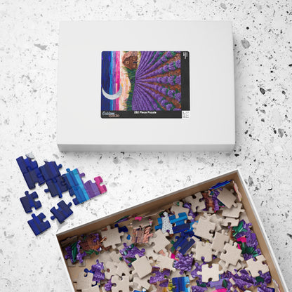 Jigsaw Puzzle, Lavender Fields Mosaic Landscape 110 252 520 1014-piece, Earthy Farmhouse Flower Rows, Rustic Mosaic Tiles Puzzle, Floral Puzzle The Puzzle Chest