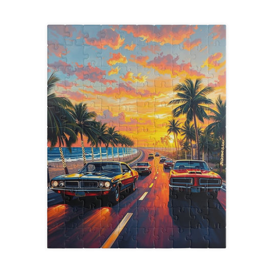 Sunset Muscle Car Puzzle | Nostalgic Jigsaw Puzzle for Adults, Friend Gift for Car Enthusiasts, Family Fun Game Night, Challenging Activity 110 pcs (Vertical) Puzzle The Puzzle Chest