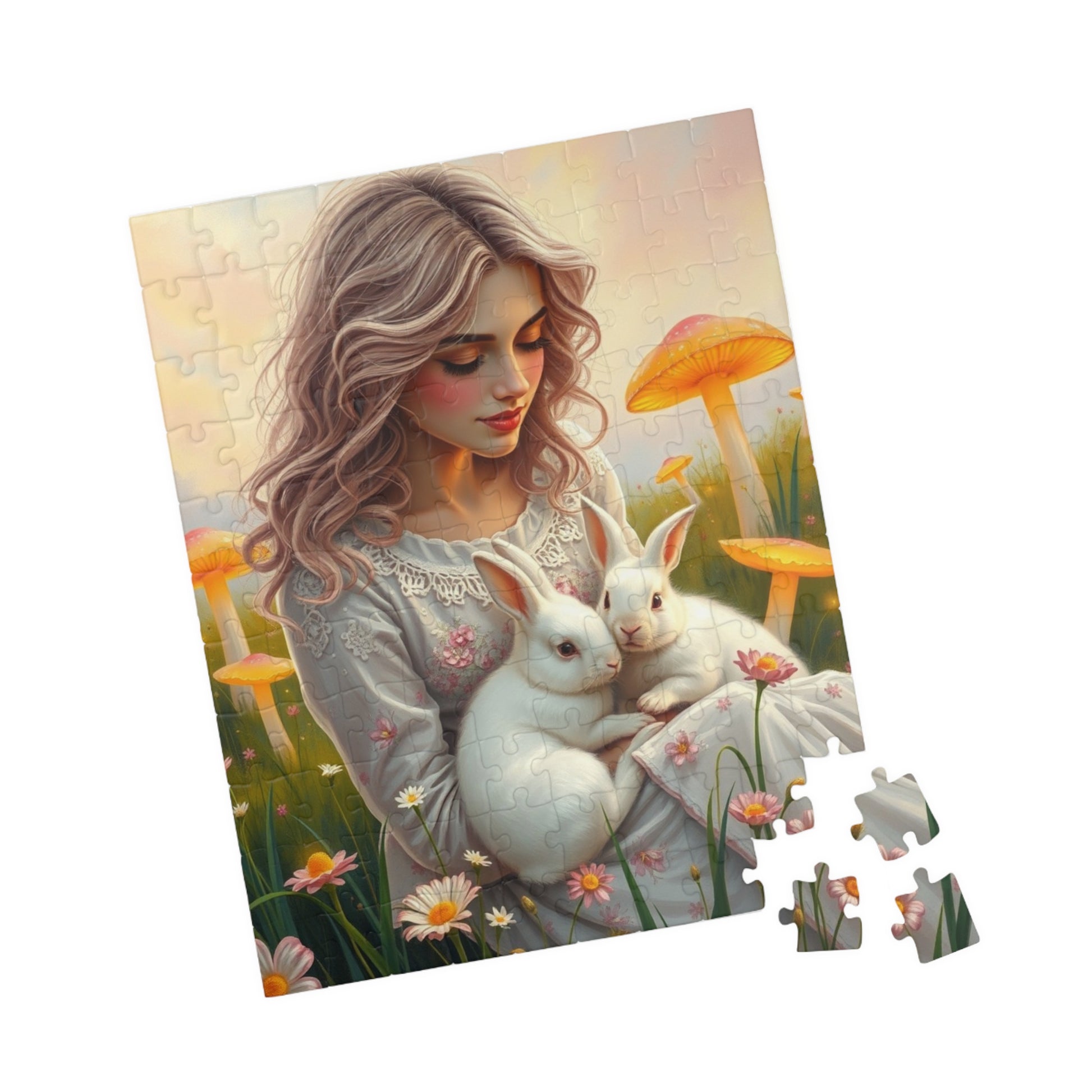 Whimsical Bunny Jigsaw Puzzle, Woman in Nature Theme, Puzzle Lover Gift for Friend Family Game Night or Solo Fun, Rabbit Art Animal Artwork Puzzle The Puzzle Chest