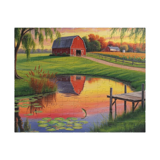 Farm Pond Puzzle, Scenic Nature Landscape Jigsaw Game, Perfect for Family Fun, Cozy Nights, Gifts 110 pcs (Horizontal) Puzzle The Puzzle Chest
