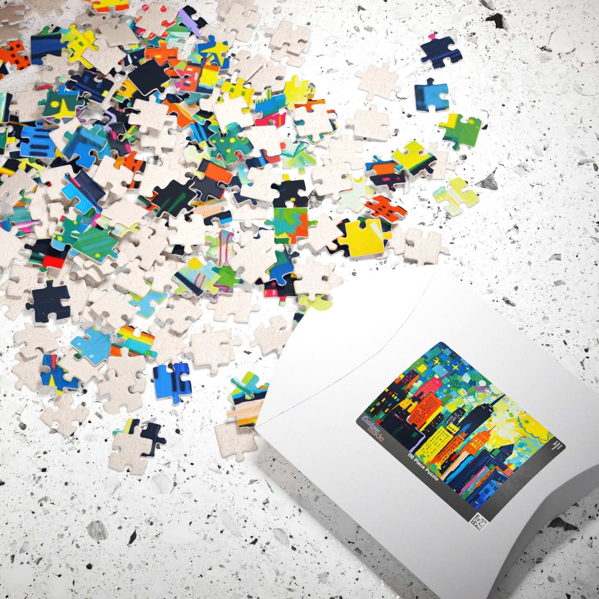 Skyscraper Splendor Jigsaw Puzzle - Vibrant Urban Glow Cityscape Puzzle for Adults