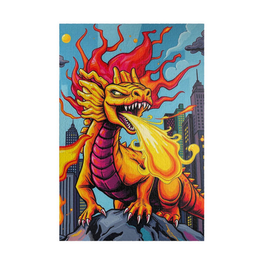 Fiery Dragon Puzzle, Pop Art Jigsaw Game for Adult, Vibrant Vintage Artwork, Gift for Puzzle Lover, Mindful Home Entertainment 1014 pcs (Vertical) Puzzle The Puzzle Chest