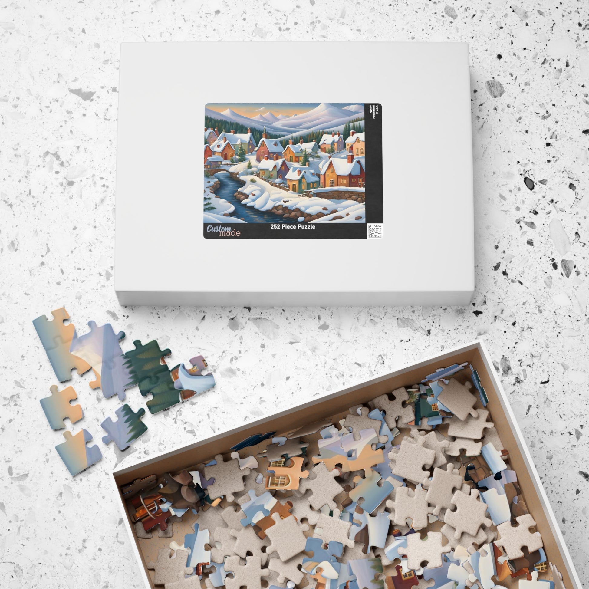 Jigsaw Puzzle, Scandinavian Winter Village, Lake & Mountain View, 110, 252, 520, 1014-Piece. Winter Wonderland Puzzle, Christmas Gift, The Puzzle Chest