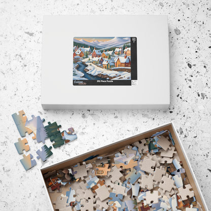 Jigsaw Puzzle, Scandinavian Winter Village, Lake & Mountain View, 110, 252, 520, 1014-Piece. Winter Wonderland Puzzle, Christmas Gift, The Puzzle Chest