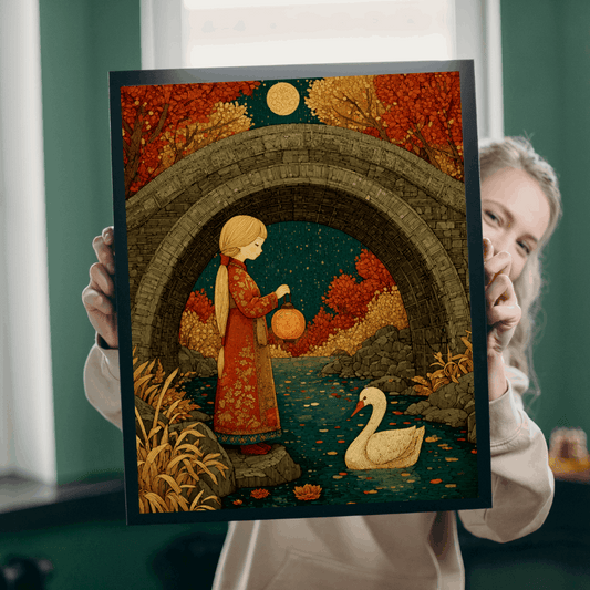 Autumn Pond Fairy-Tale Puzzle - Fall Landscape Girl and Ducklings Jigsaw Game for Family or Solo Fun, Puzzle Lover Gift, Brain Teaser Puzzle The Puzzle Chest