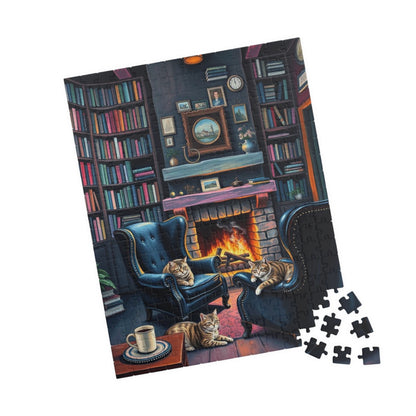 Cozy Cat-Themed Reading Room Puzzle - Home Library Jigsaw Game Perfect for Cat Lovers, Family Fun, Bookish Gift Idea, Quiet Leisure Activity