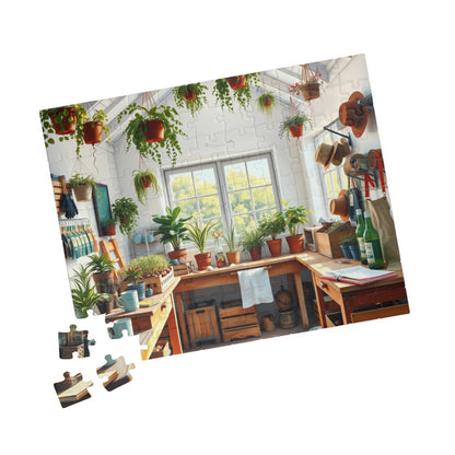 Bright Airy Garden Workshop Puzzle Featuring Wooden Crates, Hanging Plants and Whitewashed Walls, Gardening Lovers Jigsaw Game, Mindful Gift Puzzle The Puzzle Chest