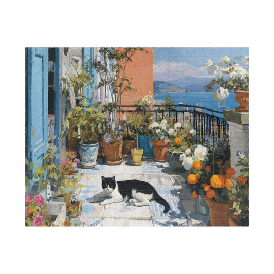 Cat on the Flower Balcony – Seaside Fauvist Jigsaw Puzzle, Animal Theme Kitten Puzzle Puzzle The Puzzle Chest