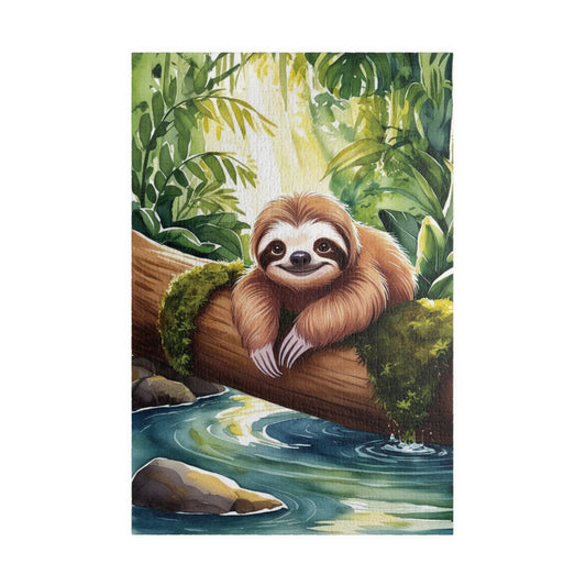 Jigsaw Puzzle, Relaxing Sloth Hanging Upside Down in Tropical Jungle, Puzzle for Nature Lovers, Rainforest Wildlife Game Night, Cute 1014 pcs (Vertical) Puzzle The Puzzle Chest