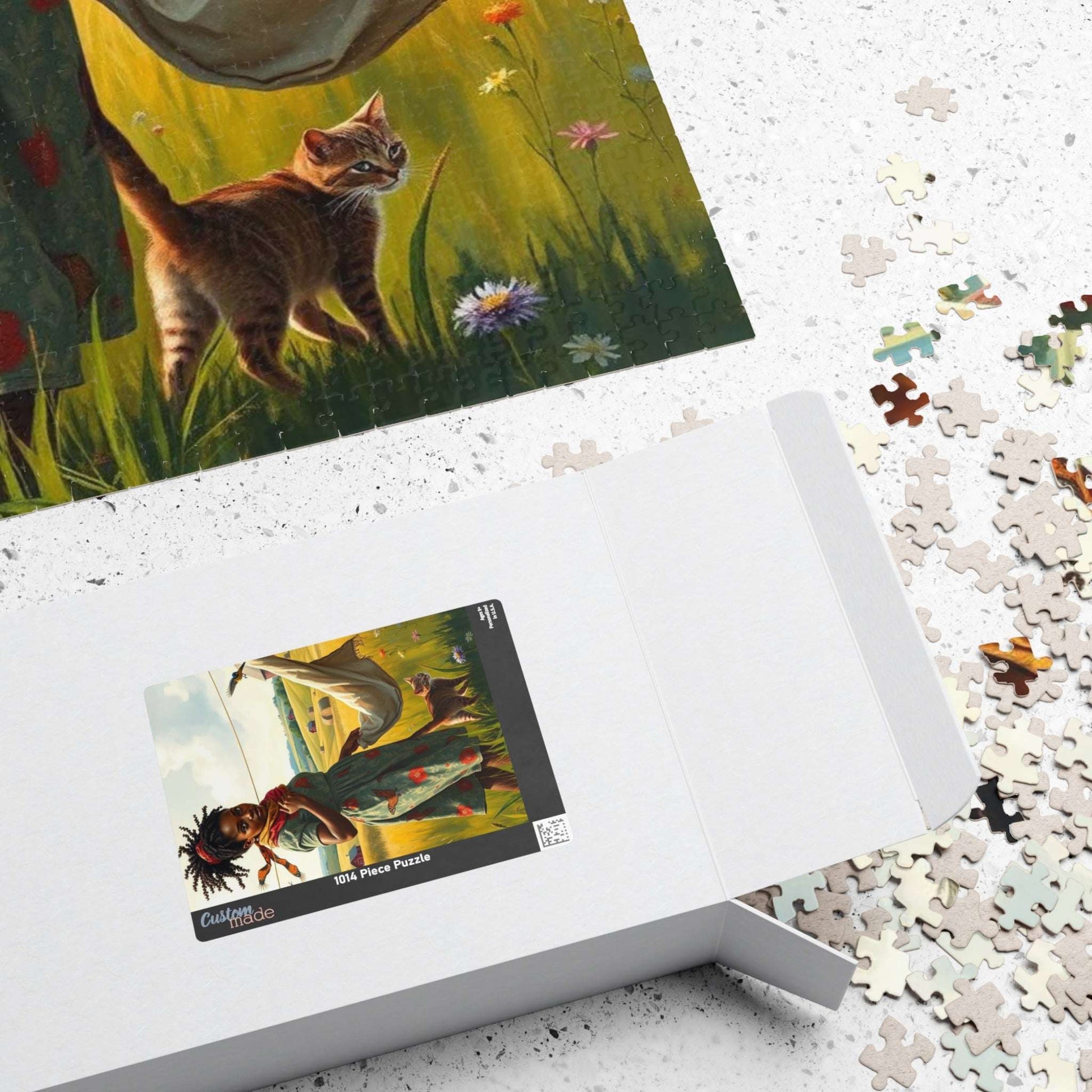 The Laundress Jigsaw Puzzle – Black Woman Hanging Laundry with Cat, Afrocentric Art, African American Artwork Puzzle The Puzzle Chest