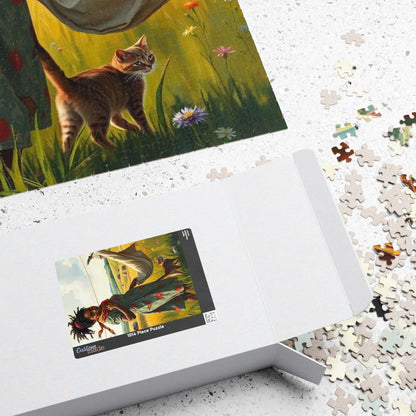 The Laundress Jigsaw Puzzle – Black Woman Hanging Laundry with Cat, Afrocentric Art, African American Artwork Puzzle The Puzzle Chest