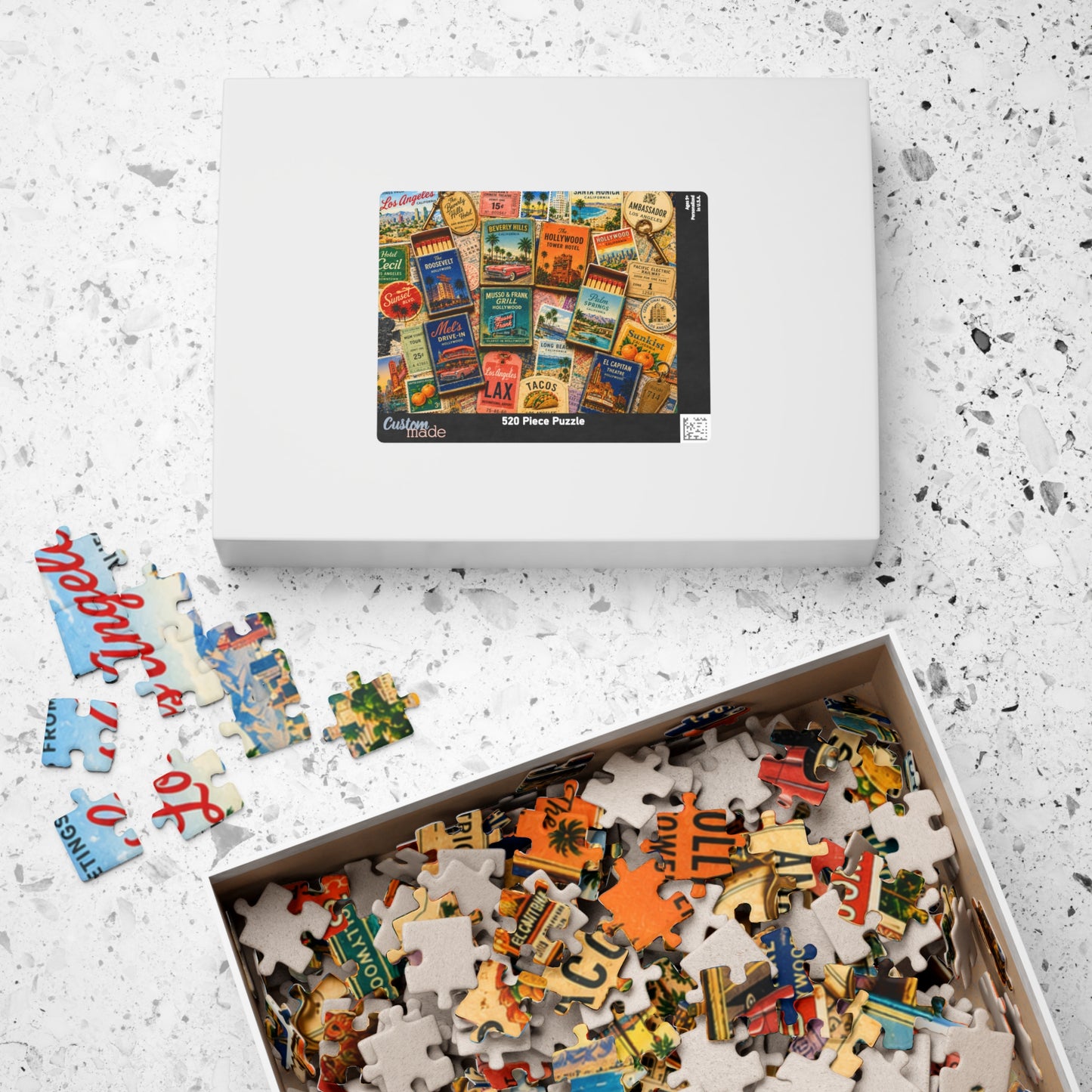 Vintage Los Angeles Matchbook Puzzle | Hollywood Memorabilia Jigsaw | California Landmark Retro LA Nostalgia