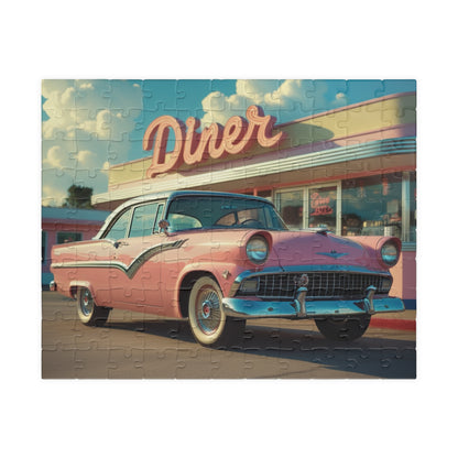 Vintage Auto Jigsaw Puzzle, 1955 Crown Victoria Retro Diner Scene, Nostalgic Auto Art 110 pcs (Horizontal) Puzzle The Puzzle Chest