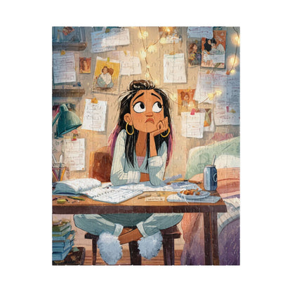 Funny Homework Cartoon Puzzle - Watercolor Jigsaw Game, Teen Girl Struggling at Desk Puzzle The Puzzle Chest