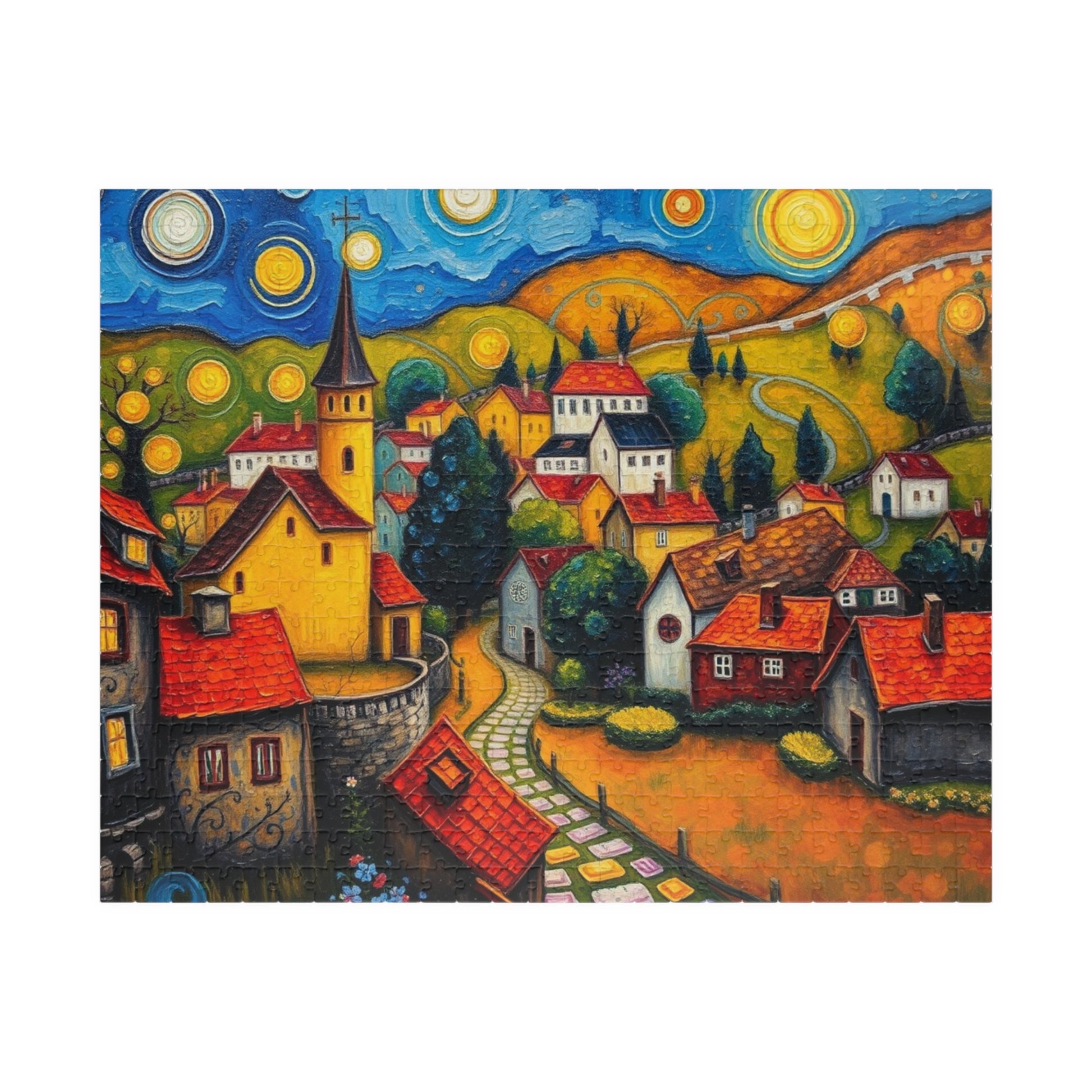 Scenic Village Landscape Jigsaw Puzzle, Holiday or Birthday Gift, Mindful Family Fun Brain Teaser 520 pcs (Horizontal) The Puzzle Chest