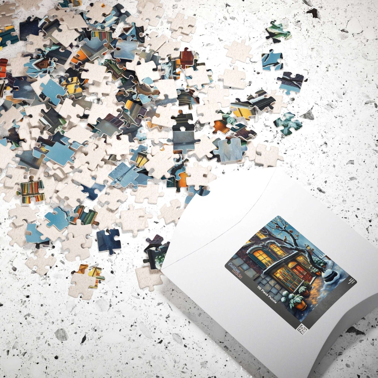 Winter Glow Old World Bookstore Jigsaw Puzzle - Snowy Bookshop Puzzle The Puzzle Chest