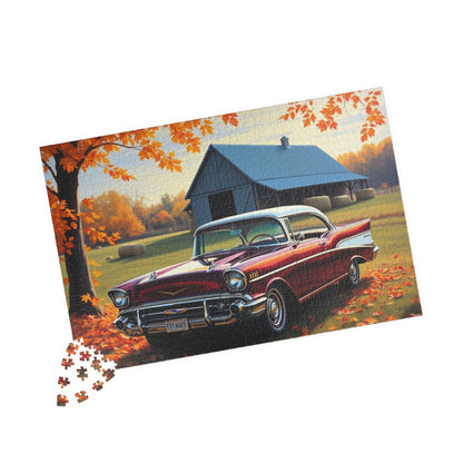 Autumn Vintage Car Puzzle, Nostalgic 1957 Chevy Bel Air Jigsaw Game, Gift for Friend Retro Car Enthusiast, Mindfulness Activity Brain Teaser Puzzle The Puzzle Chest