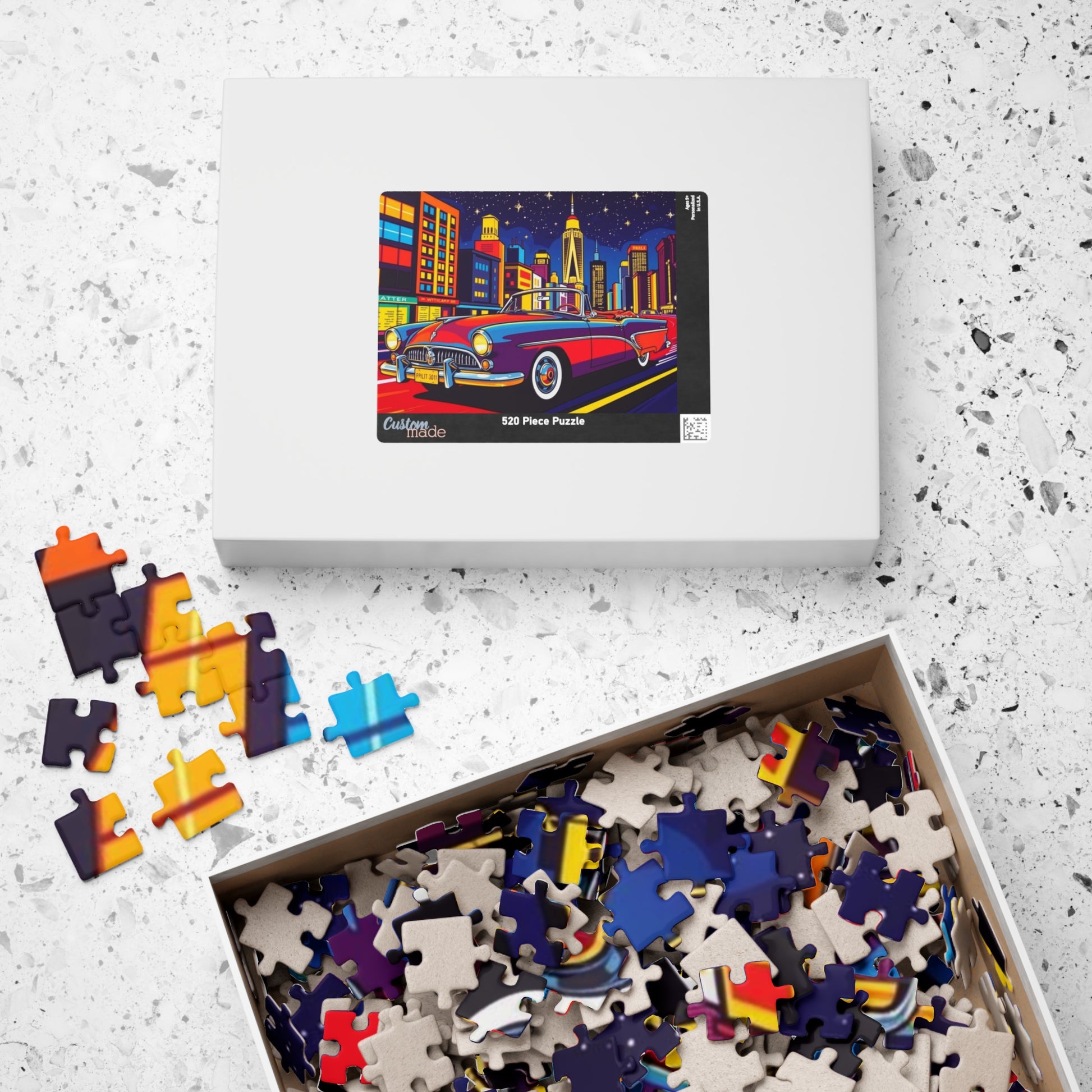 Classic Car Puzzle - Pop Art Jigsaw Game, Retro City Night Scene Puzzle The Puzzle Chest