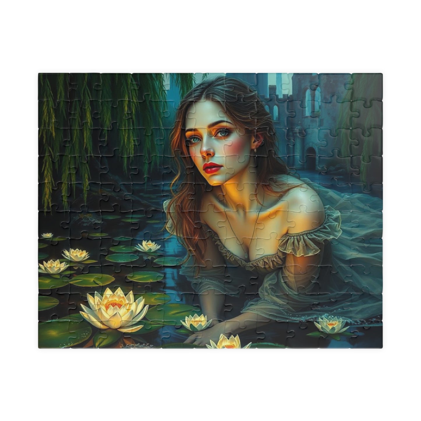 Ophelia's Lament Jigsaw Puzzle - Lotus Flower, Gothic Puzzle, Dark Fantasy Puzzle Art Gift for Friend, Mindfulness Activity 110 pcs (Horizontal) Puzzle The Puzzle Chest