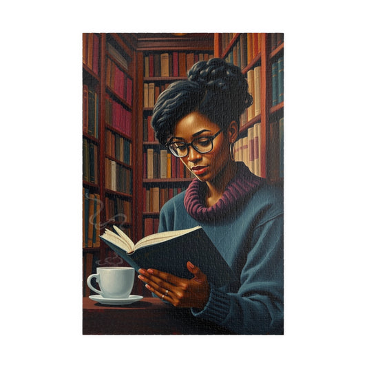 Cozy Afrocentric Reading Puzzle - Black Woman Studying, Perfect Gift for Book Lovers, Relaxing Moments, Family or Solo Fun, Indoor Activity