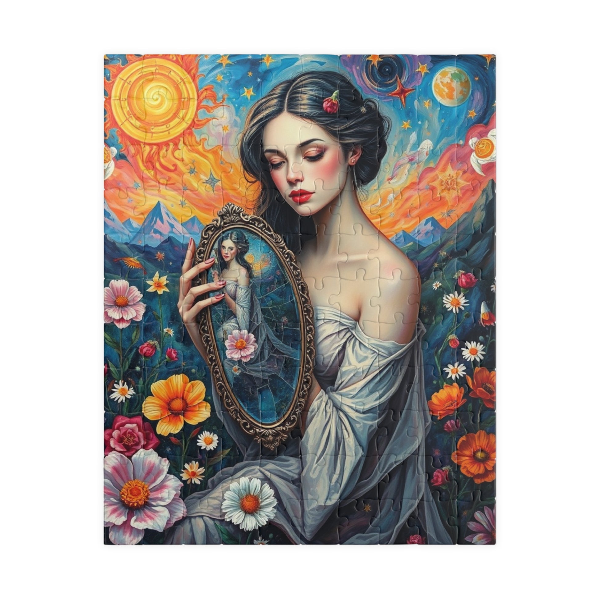 Dreamlike Self-Reflection Jigsaw Puzzle with Vibrant Flowers and Stars, Frida Kahlo Inspired, 110-1014 Piece Gift for Puzzle Art Lover Puzzle The Puzzle Chest