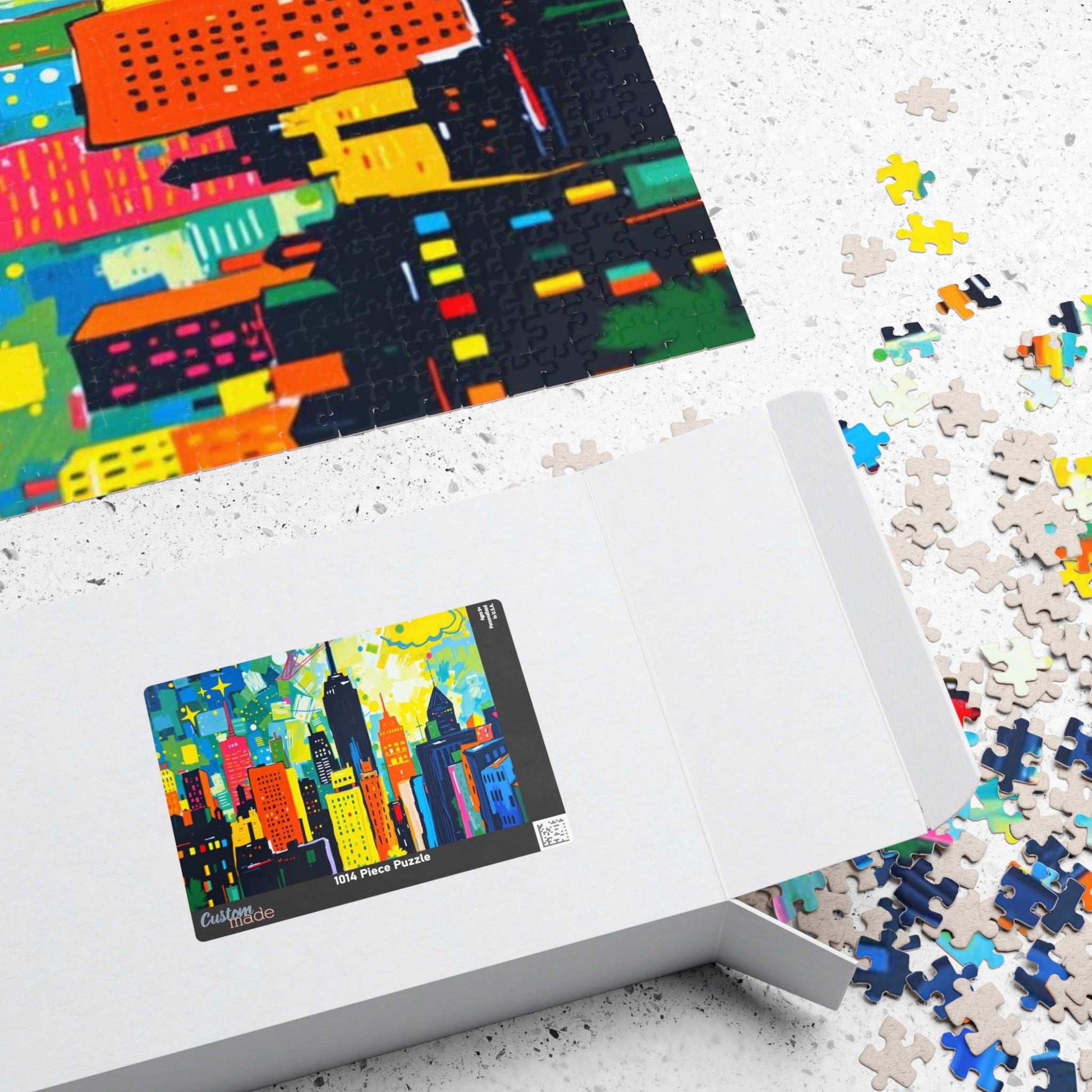 Skyscraper Splendor Jigsaw Puzzle - Vibrant Urban Glow Cityscape Puzzle for Adults