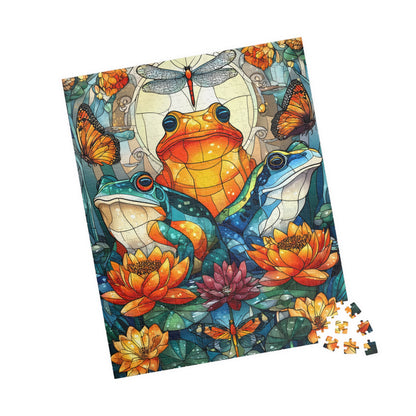 Colorful Frog and Lotus Illustration Puzzle | 110/252/520/1014 Piece Animal Jigsaw 520 pcs (Vertical) Puzzle The Puzzle Chest